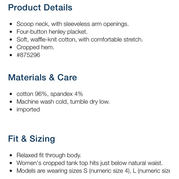 NWT Old Navy Henley Thermal Waffle Knit Scoop Neck Cropped Tank - Picture 8 of 12